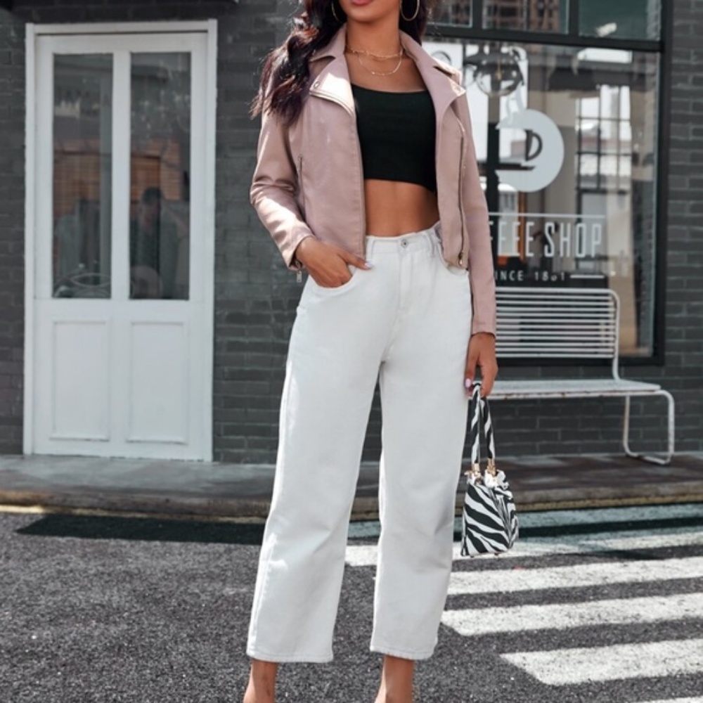 blush biker moto leather zipper motorcycle jacket - Picture 4 of 5